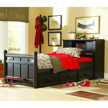 Full-Size Bed with Storage Headboard and Underbed Trundle